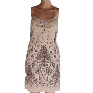 Vintage 1980s Free People Boho Crochet Lace Mini Dress Size 8 – Ivory & Charcoal